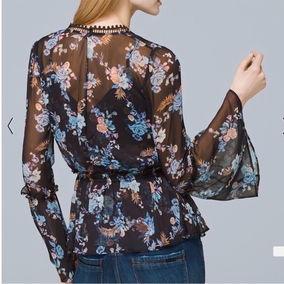 White House Black Market Sheer Floral Blouse - Picture 2 of 9